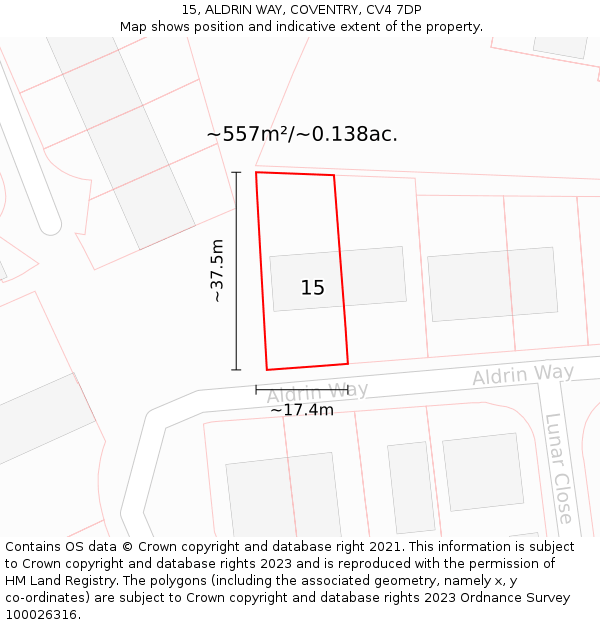 15, ALDRIN WAY, COVENTRY, CV4 7DP: Plot and title map