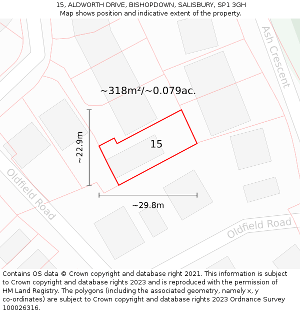 15, ALDWORTH DRIVE, BISHOPDOWN, SALISBURY, SP1 3GH: Plot and title map