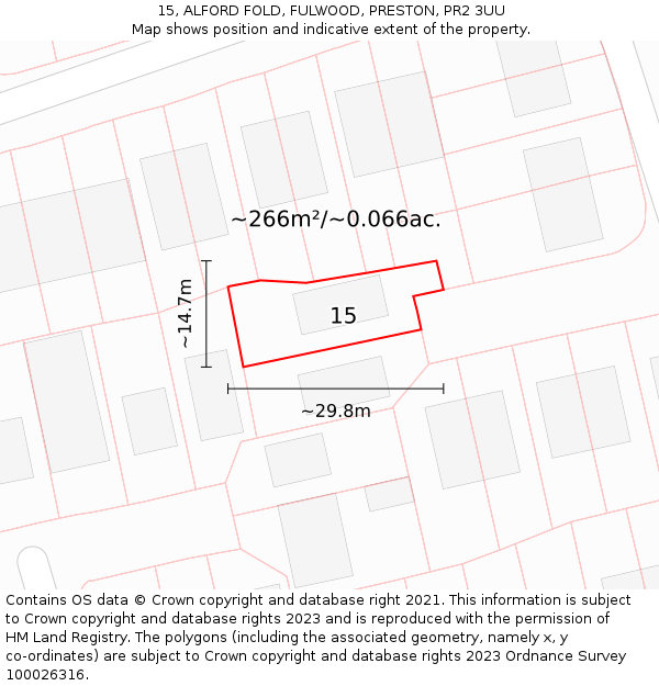 15, ALFORD FOLD, FULWOOD, PRESTON, PR2 3UU: Plot and title map