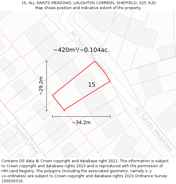 15, ALL SAINTS MEADOWS, LAUGHTON COMMON, SHEFFIELD, S25 3UD: Plot and title map