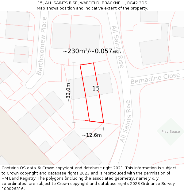 15, ALL SAINTS RISE, WARFIELD, BRACKNELL, RG42 3DS: Plot and title map