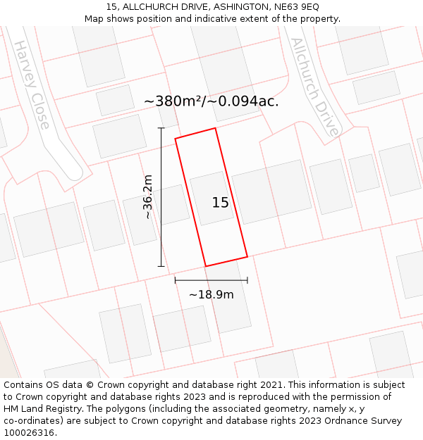 15, ALLCHURCH DRIVE, ASHINGTON, NE63 9EQ: Plot and title map