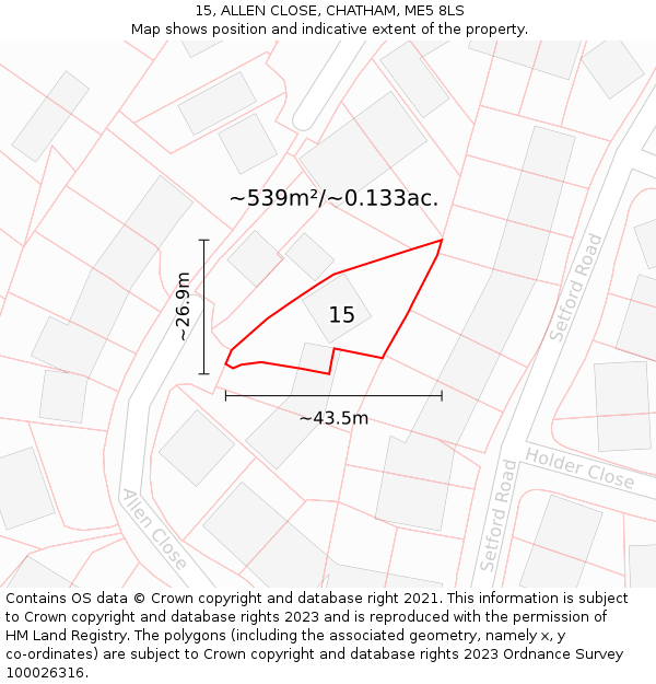 15, ALLEN CLOSE, CHATHAM, ME5 8LS: Plot and title map