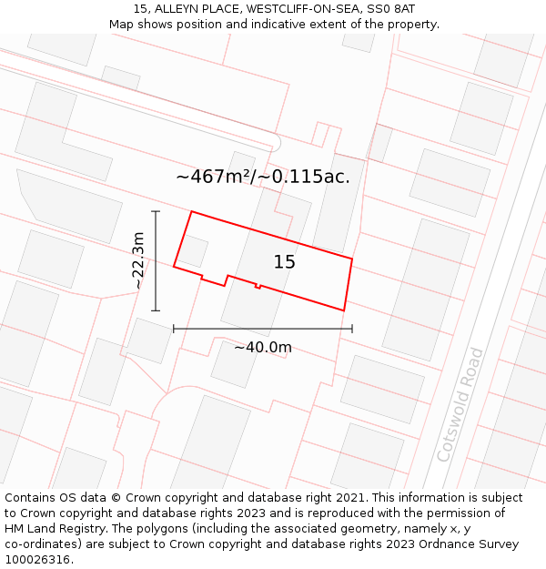 15, ALLEYN PLACE, WESTCLIFF-ON-SEA, SS0 8AT: Plot and title map