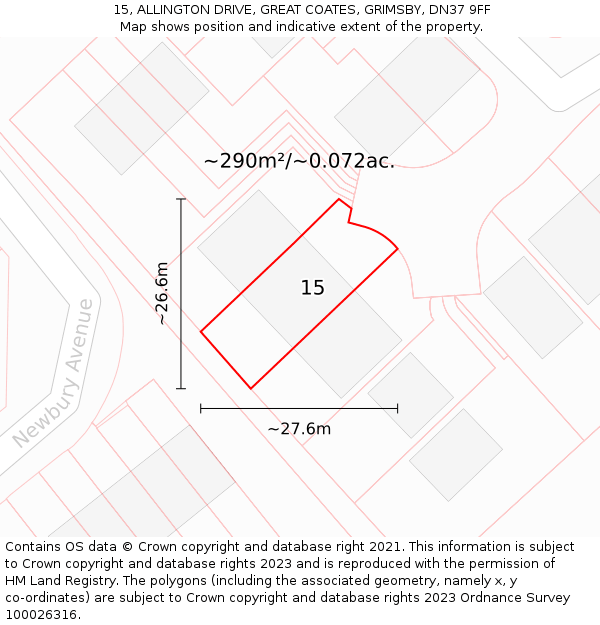 15, ALLINGTON DRIVE, GREAT COATES, GRIMSBY, DN37 9FF: Plot and title map