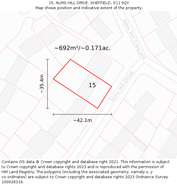 15, ALMS HILL DRIVE, SHEFFIELD, S11 9QY: Plot and title map