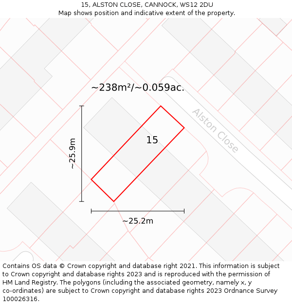 15, ALSTON CLOSE, CANNOCK, WS12 2DU: Plot and title map