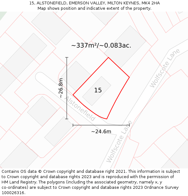 15, ALSTONEFIELD, EMERSON VALLEY, MILTON KEYNES, MK4 2HA: Plot and title map