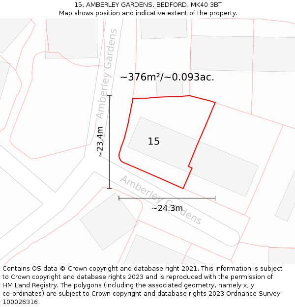 15, AMBERLEY GARDENS, BEDFORD, MK40 3BT: Plot and title map