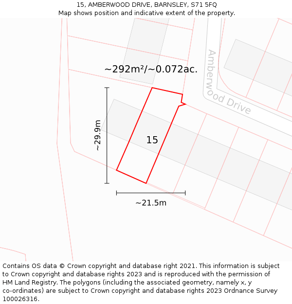 15, AMBERWOOD DRIVE, BARNSLEY, S71 5FQ: Plot and title map