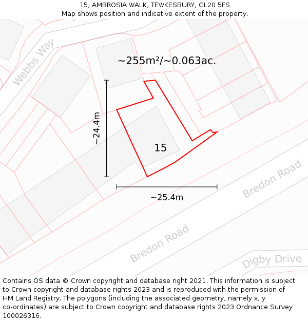 15, AMBROSIA WALK, TEWKESBURY, GL20 5FS: Plot and title map