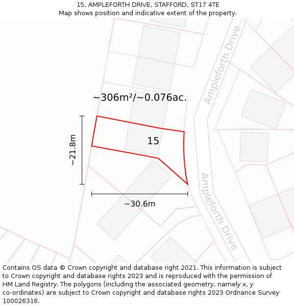 15, AMPLEFORTH DRIVE, STAFFORD, ST17 4TE: Plot and title map