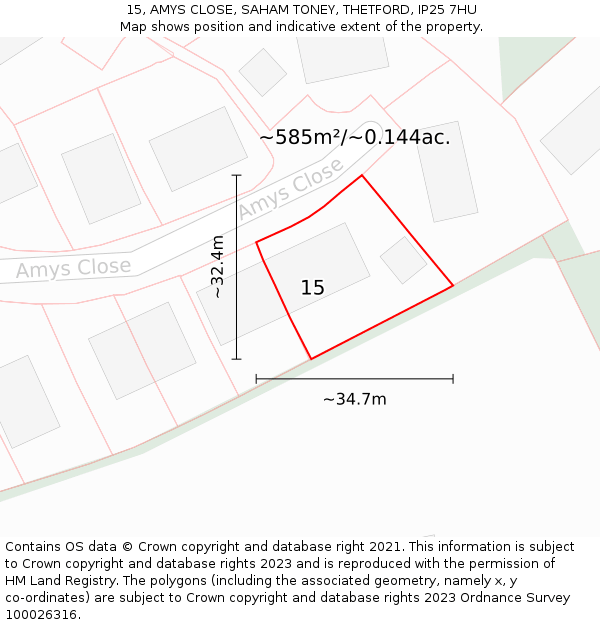 15, AMYS CLOSE, SAHAM TONEY, THETFORD, IP25 7HU: Plot and title map