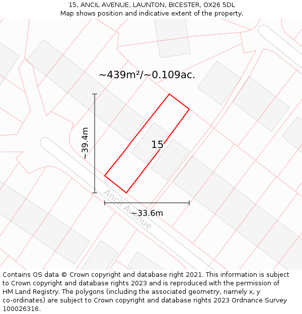 15, ANCIL AVENUE, LAUNTON, BICESTER, OX26 5DL: Plot and title map