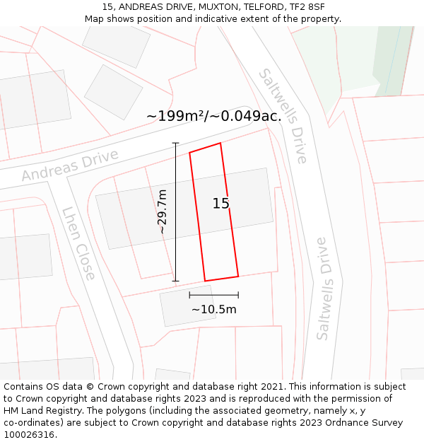 15, ANDREAS DRIVE, MUXTON, TELFORD, TF2 8SF: Plot and title map