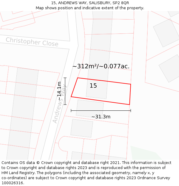15, ANDREWS WAY, SALISBURY, SP2 8QR: Plot and title map