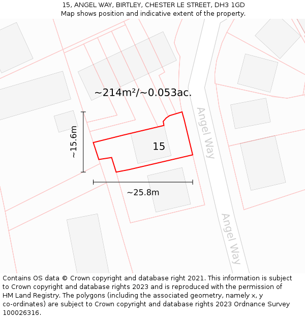 15, ANGEL WAY, BIRTLEY, CHESTER LE STREET, DH3 1GD: Plot and title map