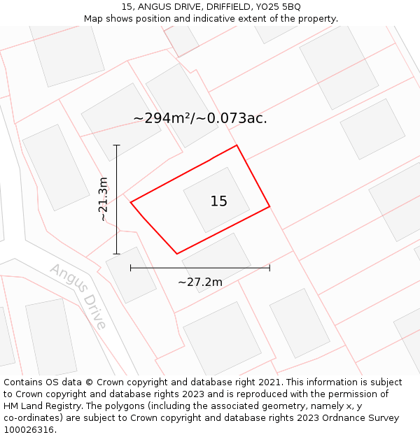 15, ANGUS DRIVE, DRIFFIELD, YO25 5BQ: Plot and title map