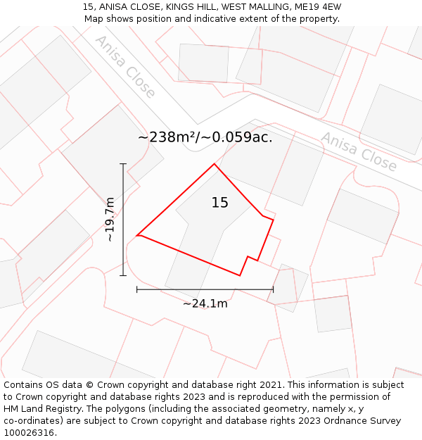 15, ANISA CLOSE, KINGS HILL, WEST MALLING, ME19 4EW: Plot and title map