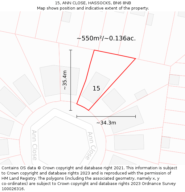 15, ANN CLOSE, HASSOCKS, BN6 8NB: Plot and title map