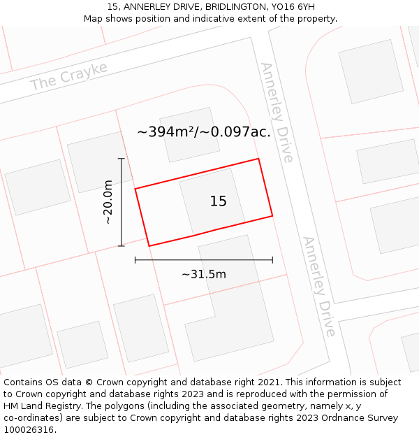 15, ANNERLEY DRIVE, BRIDLINGTON, YO16 6YH: Plot and title map
