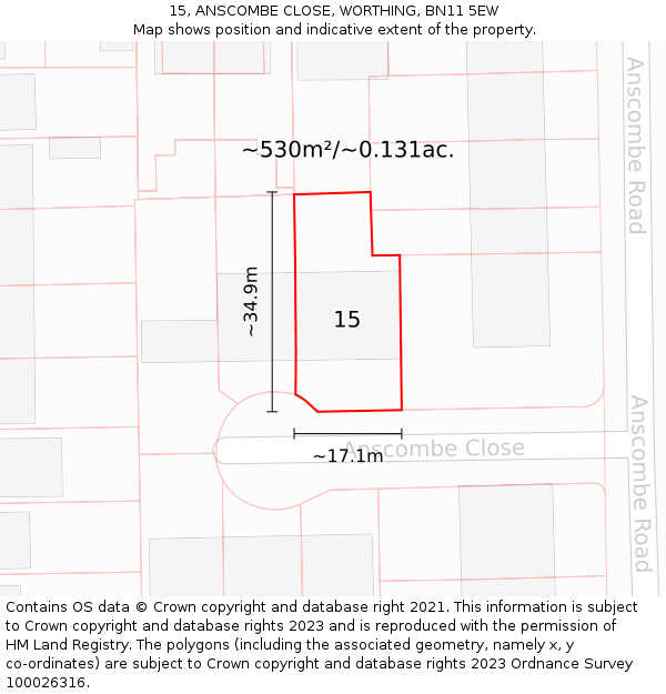 15, ANSCOMBE CLOSE, WORTHING, BN11 5EW: Plot and title map