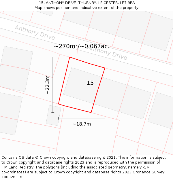 15, ANTHONY DRIVE, THURNBY, LEICESTER, LE7 9RA: Plot and title map