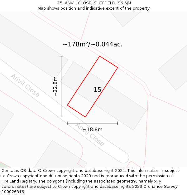 15, ANVIL CLOSE, SHEFFIELD, S6 5JN: Plot and title map