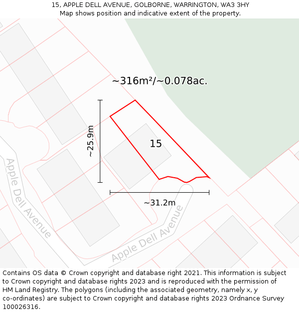 15, APPLE DELL AVENUE, GOLBORNE, WARRINGTON, WA3 3HY: Plot and title map