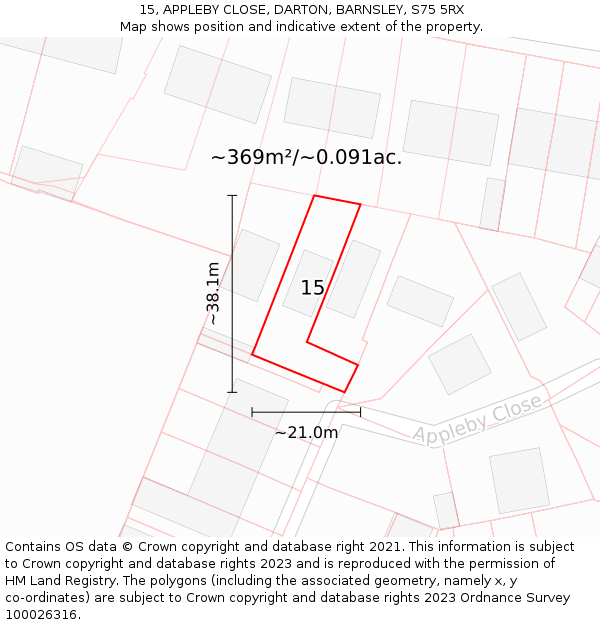 15, APPLEBY CLOSE, DARTON, BARNSLEY, S75 5RX: Plot and title map