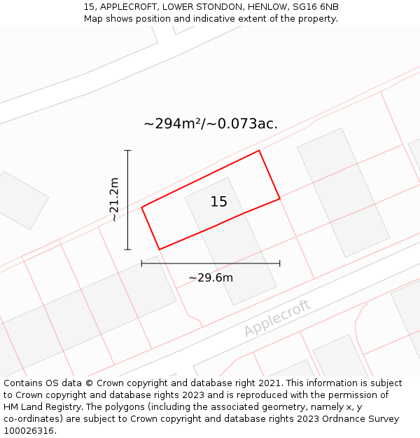 15, APPLECROFT, LOWER STONDON, HENLOW, SG16 6NB: Plot and title map