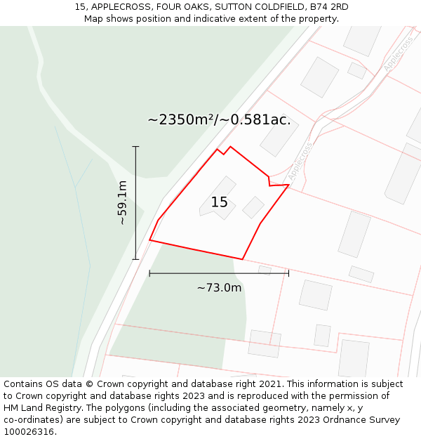 15, APPLECROSS, FOUR OAKS, SUTTON COLDFIELD, B74 2RD: Plot and title map