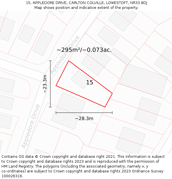 15, APPLEDORE DRIVE, CARLTON COLVILLE, LOWESTOFT, NR33 8DJ: Plot and title map