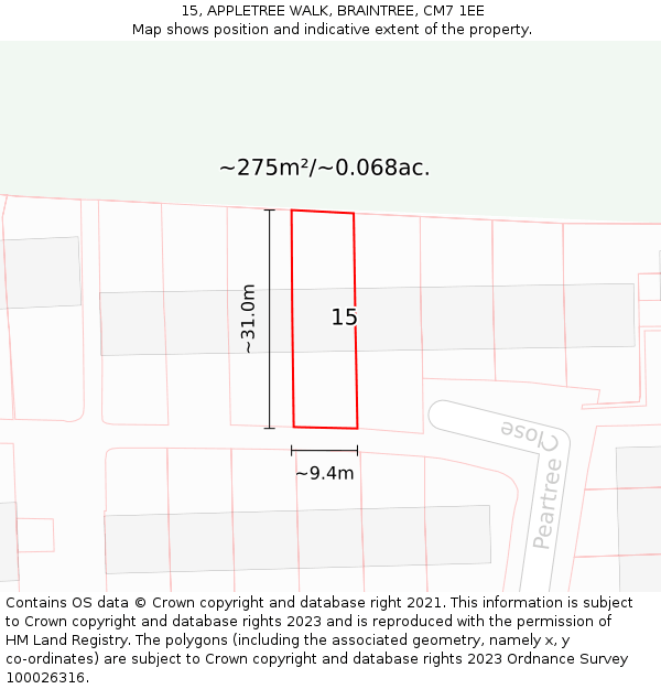 15, APPLETREE WALK, BRAINTREE, CM7 1EE: Plot and title map