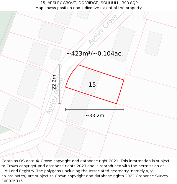 15, APSLEY GROVE, DORRIDGE, SOLIHULL, B93 8QP: Plot and title map