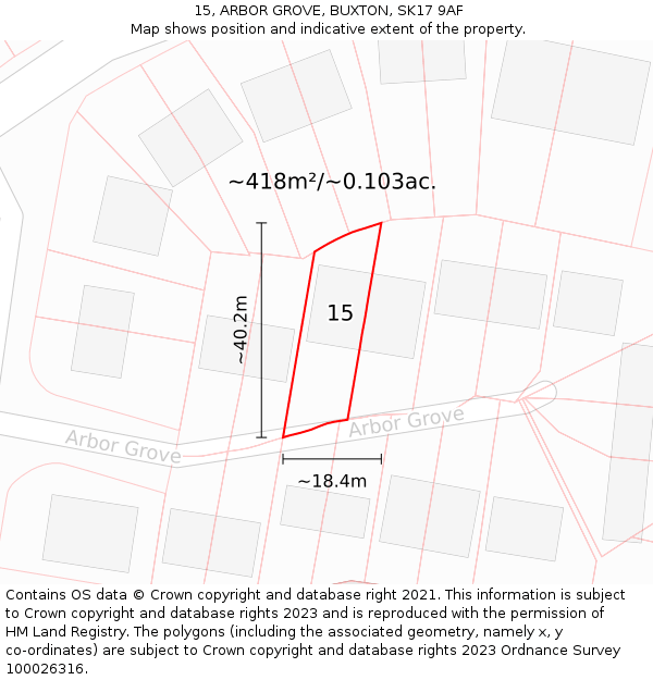 15, ARBOR GROVE, BUXTON, SK17 9AF: Plot and title map