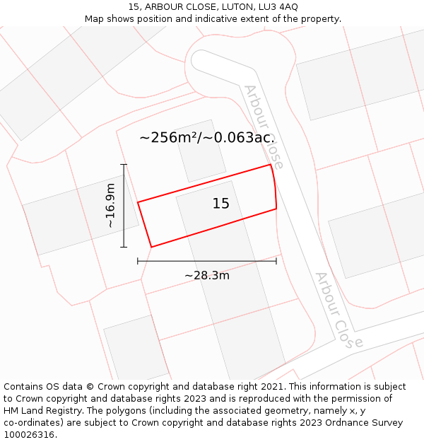 15, ARBOUR CLOSE, LUTON, LU3 4AQ: Plot and title map