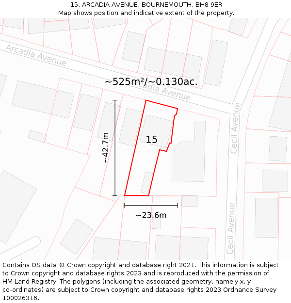 15, ARCADIA AVENUE, BOURNEMOUTH, BH8 9ER: Plot and title map