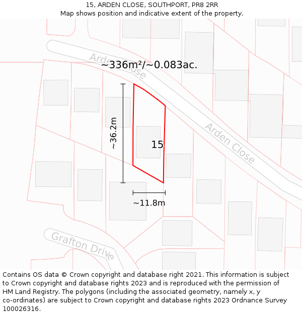 15, ARDEN CLOSE, SOUTHPORT, PR8 2RR: Plot and title map