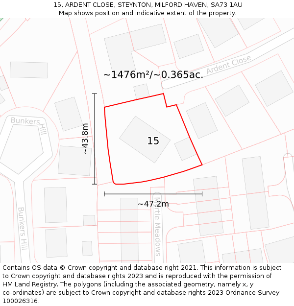 15, ARDENT CLOSE, STEYNTON, MILFORD HAVEN, SA73 1AU: Plot and title map