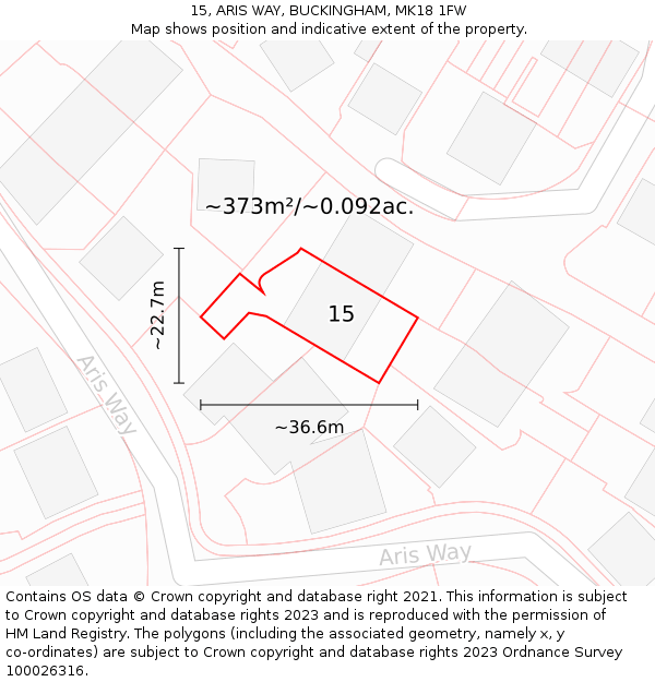 15, ARIS WAY, BUCKINGHAM, MK18 1FW: Plot and title map