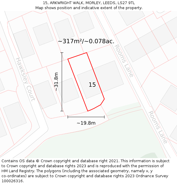 15, ARKWRIGHT WALK, MORLEY, LEEDS, LS27 9TL: Plot and title map