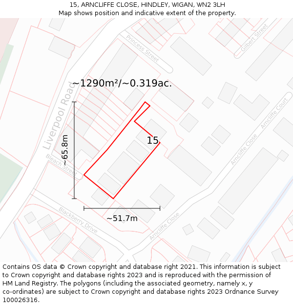 15, ARNCLIFFE CLOSE, HINDLEY, WIGAN, WN2 3LH: Plot and title map