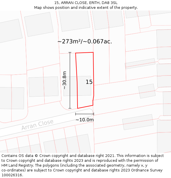 15, ARRAN CLOSE, ERITH, DA8 3SL: Plot and title map
