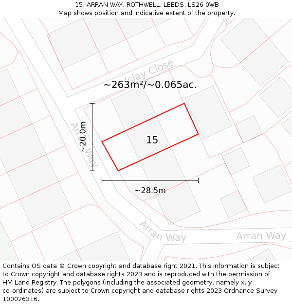 15, ARRAN WAY, ROTHWELL, LEEDS, LS26 0WB: Plot and title map