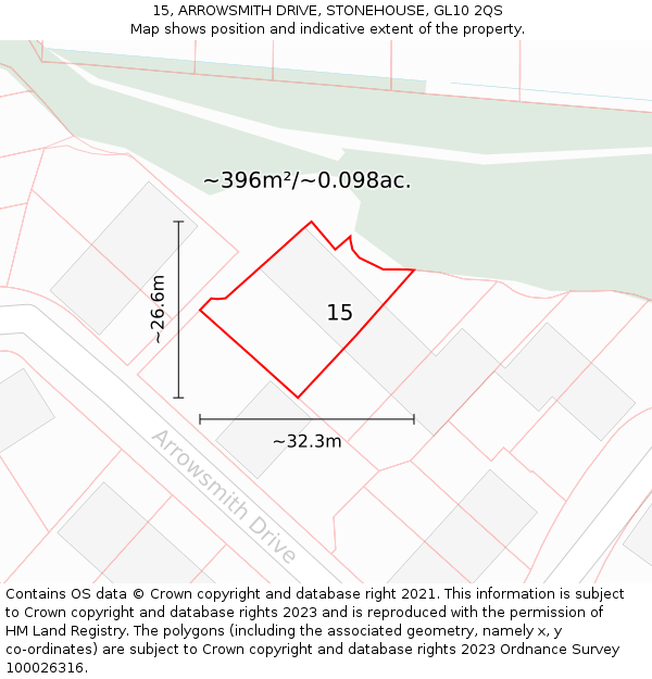 15, ARROWSMITH DRIVE, STONEHOUSE, GL10 2QS: Plot and title map