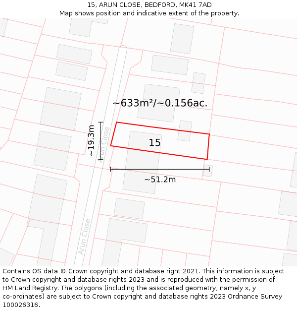 15, ARUN CLOSE, BEDFORD, MK41 7AD: Plot and title map