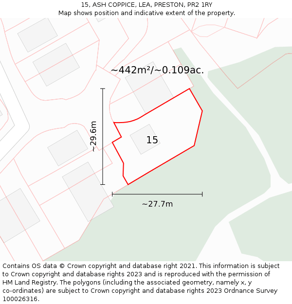 15, ASH COPPICE, LEA, PRESTON, PR2 1RY: Plot and title map