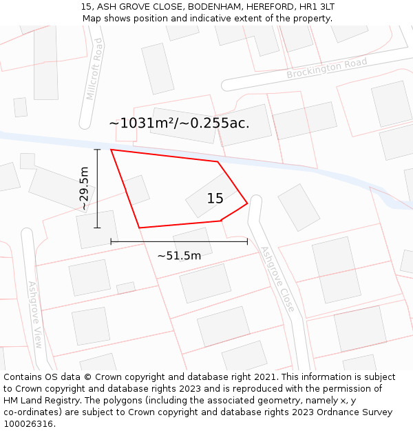 15, ASH GROVE CLOSE, BODENHAM, HEREFORD, HR1 3LT: Plot and title map
