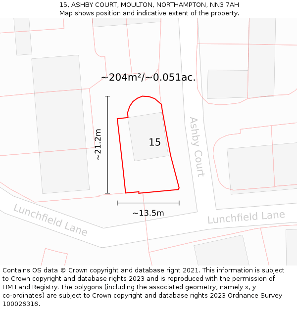 15, ASHBY COURT, MOULTON, NORTHAMPTON, NN3 7AH: Plot and title map